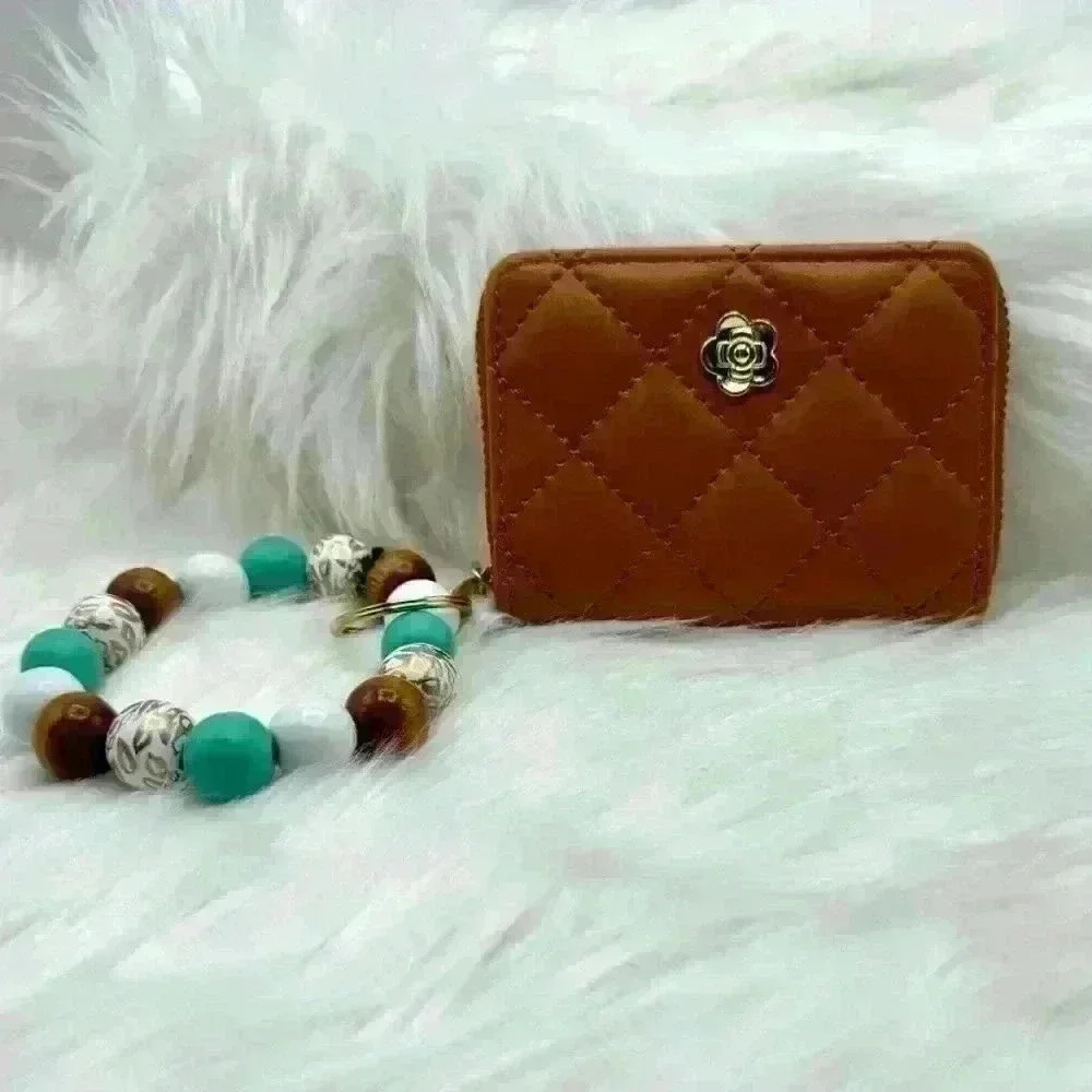 Brown Faux Leather Card Wristlet Wallet - Picture 3 of 6